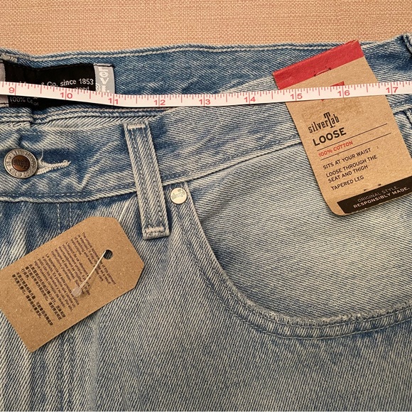 Levis Silver Tab Jeans 36x34 Loose Distressed Tapered Leg Denim Cotton -NWT - Picture 12 of 13